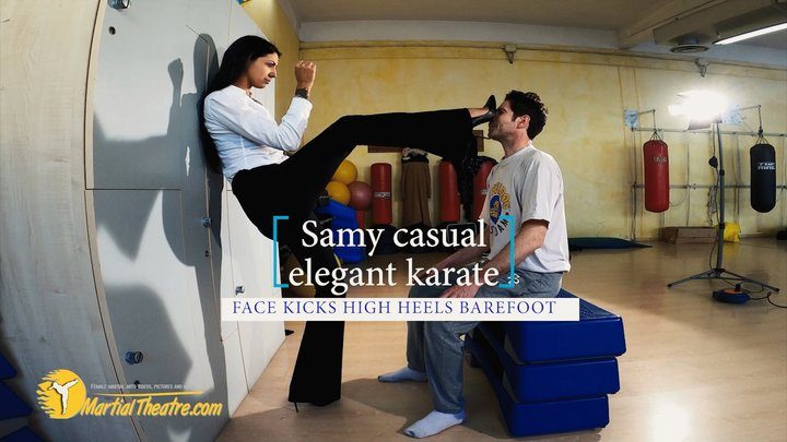 Martialtheatre Videoclip Store - Samy casual elegant karate face kicks high heels and barefoot