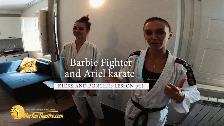 Martial Fetish - Barbie FIghter and Ariel karate kicks and punches lesson pt1