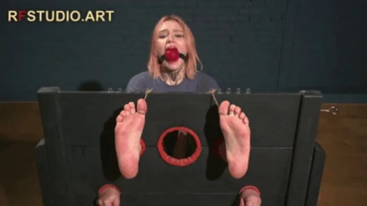Rf Studio Production - Astrid in Heavy Stocks with a Huge BallGag – Intense Four-Handed Tickling and Bastinado (UHD 4K MP4)