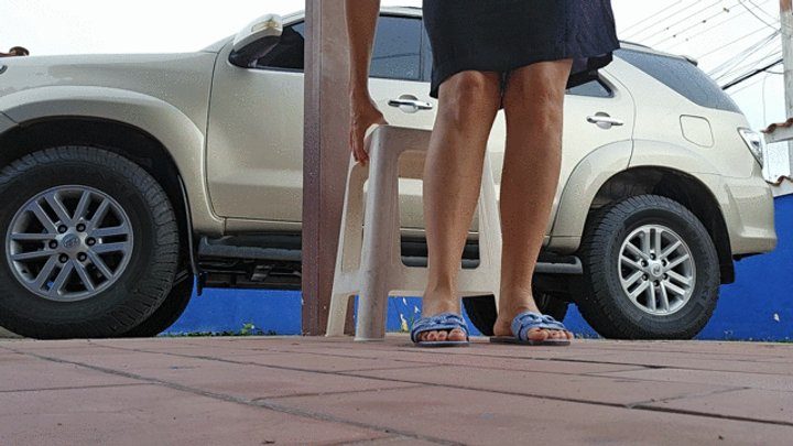 Foot Fetish Paradise - Milah modeling her sexy blue flat sandals and showing her high arches
