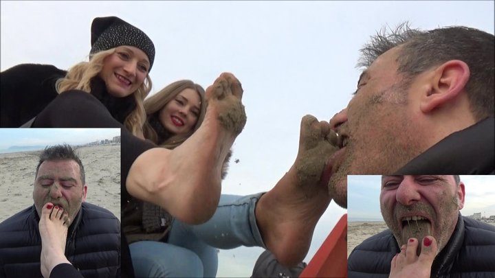 Cruel Footdom - Goddesses Kalypso & Gabriella - Lick the sand from our feet, slave! EPIC OUTDOOR CLIP - REMASTERED