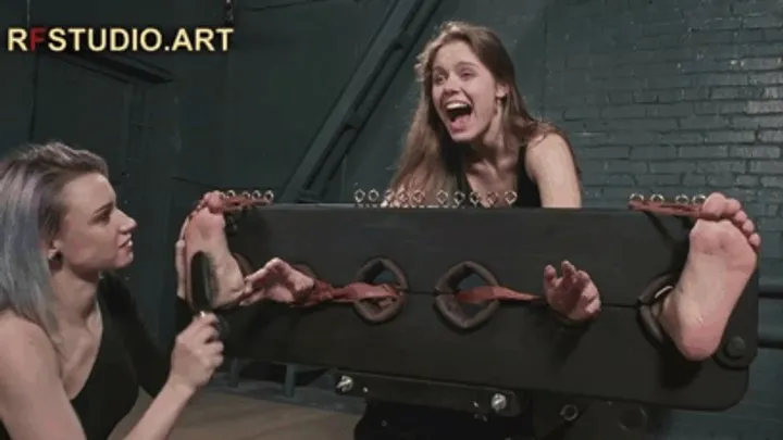 Rf Studio Production - Astrid the Tickler and Leya the Ticklee Part 2 - Barefoot Tickling in Single Stocks (FULL HD MP4)