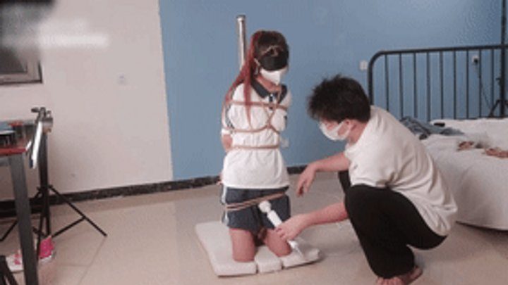Chinese Bondage Foot Fetish - xy222-Barefoot Chinese girl tied to a pole with her feet hanging behind her and orgasmed with a vibrator
