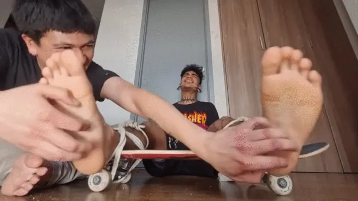 Teenmalefeet - Hard Tickling for Skater Jock boy Tied to his Skateboard using different tools to take him to the limits