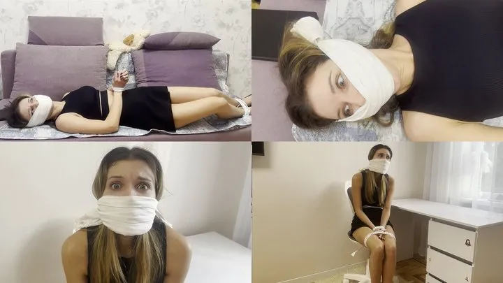 Shiny Leather Heaven - Milana bound with ropes, gagged and moaning