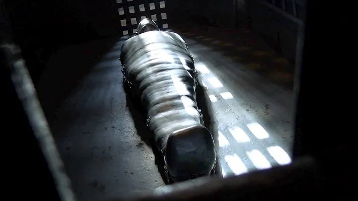 Elise Graves Bondage Liberation - Maximum Security: Sarcophagus in Jail Cell - Heavy and Elise Graves - Bound inside an ultra-locked sarcophagus inside a high-security jail cell, Heavy is all alone