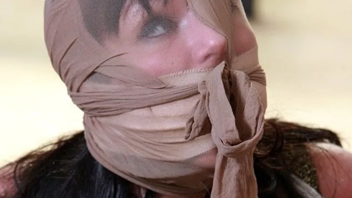 Gina Rae Michaels Bondage - JJ's pantyhose hooded elbow bondageescape attempt