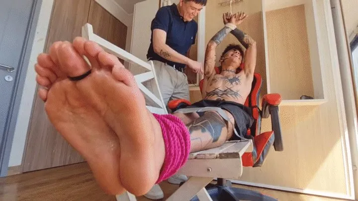 Teenmalefeet - Jock boy Tied to Tickle his Feet and Armpits