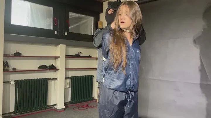 Shinynylonartsbound - Marie Mueller bound and gagged in shiny nylon Rainwear