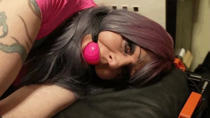 Bondagecrossdresser Clip Store - Bound to the Bondage Bed with the large Pink Ballgag