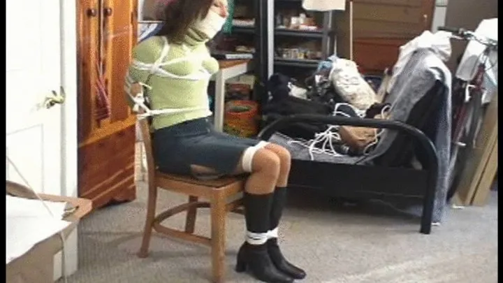Good Girls In Bondage - Tight ball and tape gag combo and tied to chair in her new place