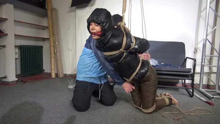 Shinynylonartsbound - Aiyana bound, gagged and suspended in shiny nylon Downwear Part 3 of 3