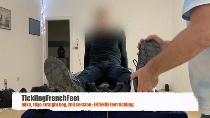 Tickling French Feet - Mika, 18 yo straight, 2nd session : INTENSE feet tickling (FHD)