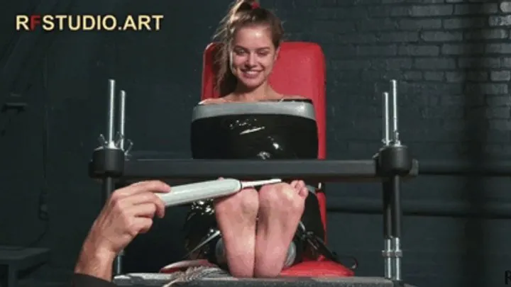 Rf Studio Production - Leya in Black Film Mummification - Bare Feet Tickling in Toe-Pressing Device (FULL HD MP4)
