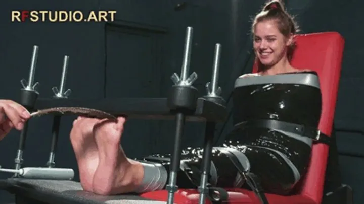 Rf Studio Production - Leya in Black Film Mummification - Bare Feet Tickling in Toe-Pressing Device (HD 720p MP4)