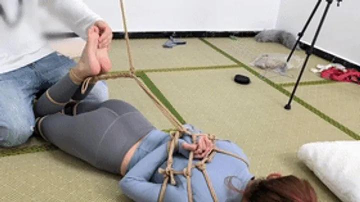 Chinese Bondage Foot Fetish - xy237 - barefoot yoga teacher tied up with ropes and playing with her bare feet