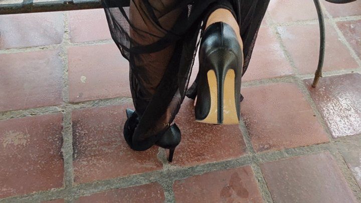 Goddess Foot Fetish - Pronounced arched feet when walking in stiletto heels and left dangling (1)