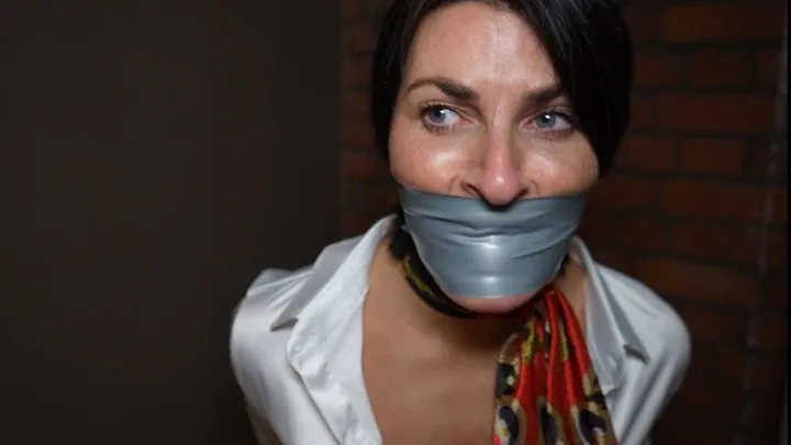 Muffled Screams - Sarah wild chair tied and tape gagged and left while husband pays up (mp4)