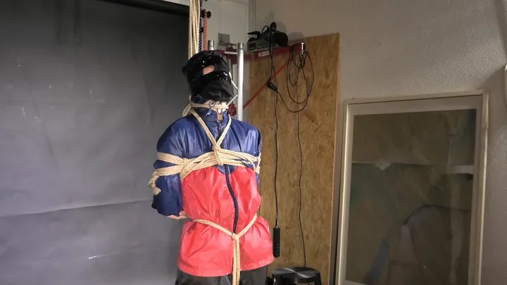 Shinynylonartsbound - Aiyana bound, Pantygagged and Pantyhooded in shiny nylon Rainwear
