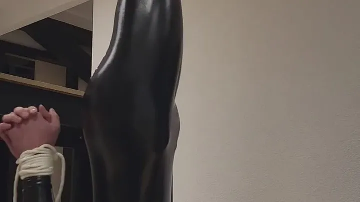 Shinycat - ShinyCat - Suspended catsuit struggle