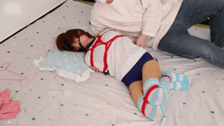 Chinese Bondage Foot Fetish - xy241-Chinese girl in gym clothes and striped stockings tied with rope and gagged