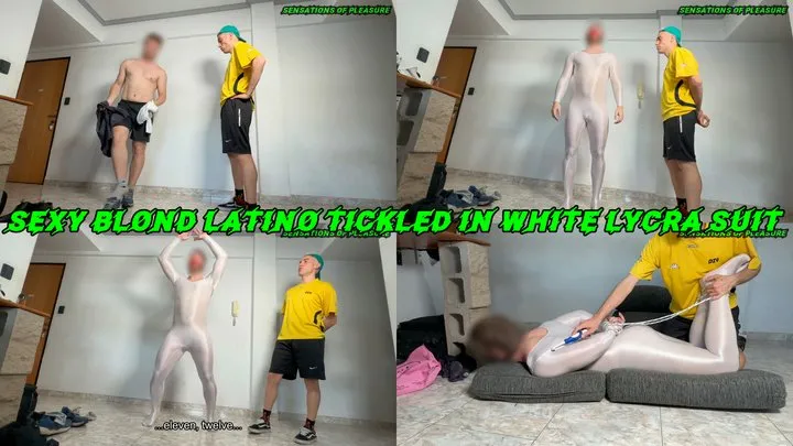 Sensations Of Pleasure - Sexy Blond Latino Tickled in White Lycra Suit