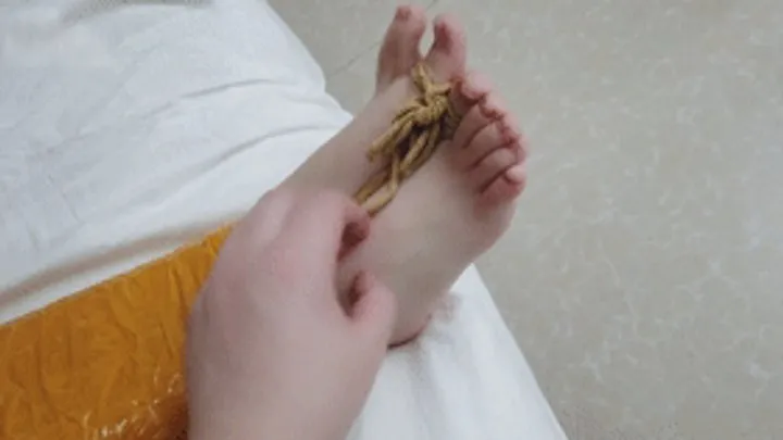 Chinese Bondage Foot Fetish - xy248-Barefoot girl mummified with yellow tape - Part 1