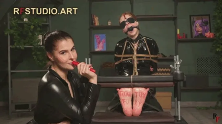 Rf Studio Production - Foxy - A Tickle Toy - Tickling in a Catsuit, Toe press, Huge Ballgag and Nosehook (FULL HD MP4)