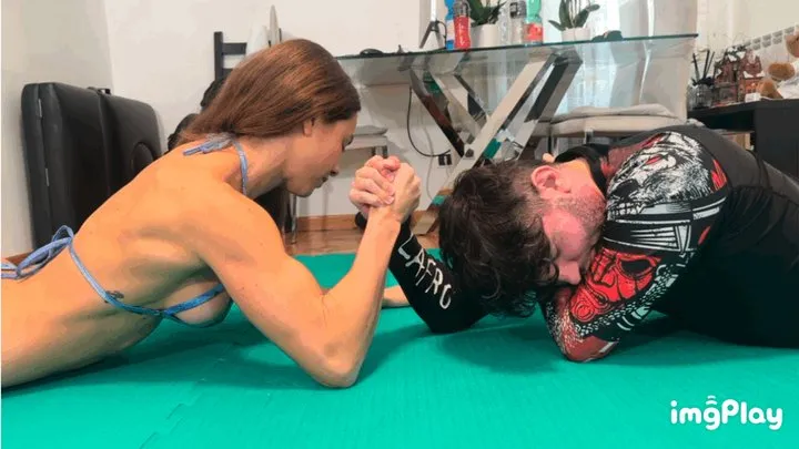 Protein Wrestling - Part 6 out 7 Series Anastasia vs Zac in Mixed Arm Wrestling Match