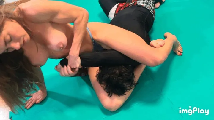 Protein Wrestling - Part 6 out 7 Series Anastasia (Topless) vs Zac in Mixed Wrestling match called “MUSCULAR ITALIAN WOMAN DOMINATES ITALIAN MAN”