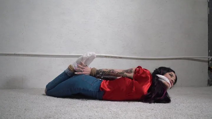 Altgirlsbound - 4119b Liv in Red Blouse Bondage HOGTIED