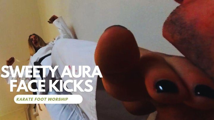 Martial Fetish - Sweety Aura face kicks karate foot worship