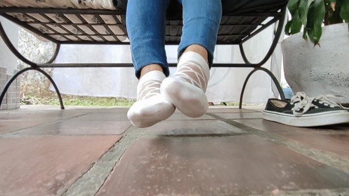 Goddess Foot Fetish - Soles, toes, and feet inside white stockings (1)