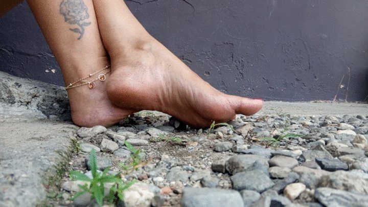 Goddess Foot Fetish - Pronounced arches and dirty soles while I walk through stones (3)
