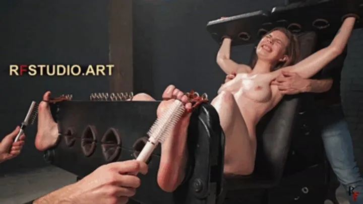 Rf Studio Production - Brittany - Intensive Oily Tickling in Double Stocks by Two Guys (FULL HD MP4)