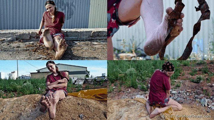 Barefoot Street - Real barefooter Marina shows off her stone soles and walks around the construction site, barefoot of course (Full with 41% discount)