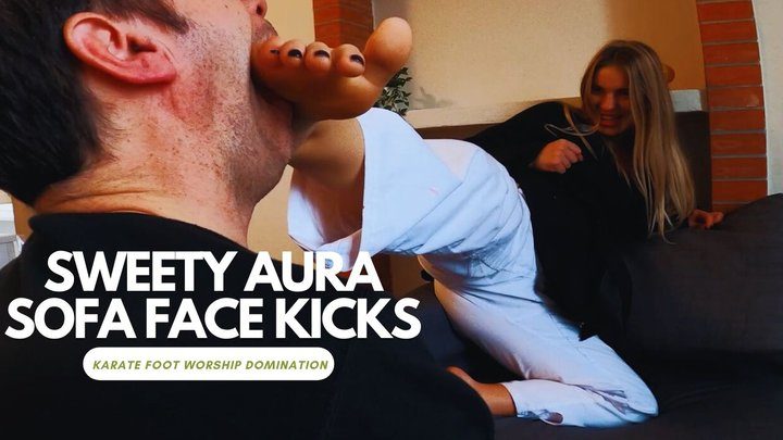 Martial Fetish - Sweety Aura sofa face kicks karate foot worship and domination