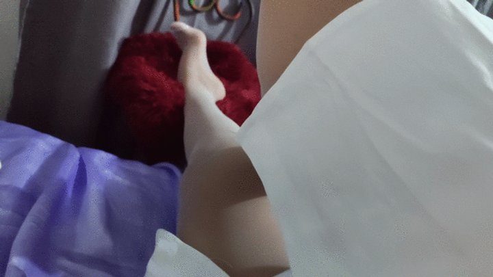 Goddess Foot Fetish - Angelin dressed as a nurse and wearing pantyhose stockings asks for a massage for the arches of her feet (1)