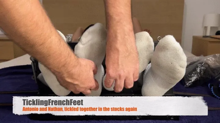 Tickling French Feet - Antonio and Nathan tickled in the stocks together again (Full HD)