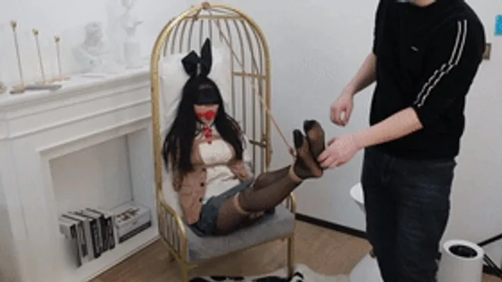 Chinese Bondage Foot Fetish - xy268-Black silk girl is tied up and her feet are hung up to tickle