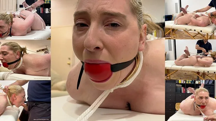 Aussie Bondage Girl - Strapped to the massage table, vibed until she cums over and over again and then face fucked while she cums some more