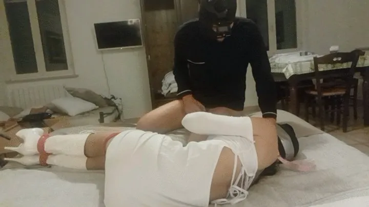Laura On Heels - Bound and hooded with pantyhose and heels, i have my mouth fucked for 20 minutes with oral creampie