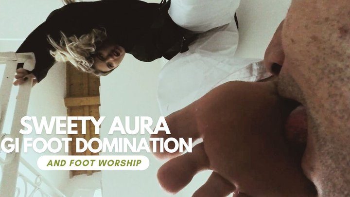 Martial Fetish - Sweety Aura gi foot domination and foot worship on the stairs