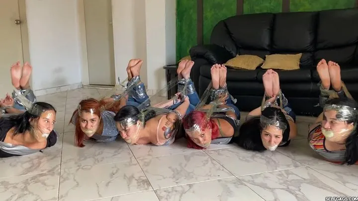Selfgags - Six Girls Tied Up, Gagged and Hogtied by Mary the Catgirl! (low res mp4)