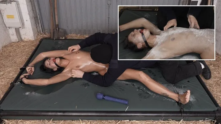 Fetish Garage - Completely naked powdered oiled, brushed, and tickled ( 4K )