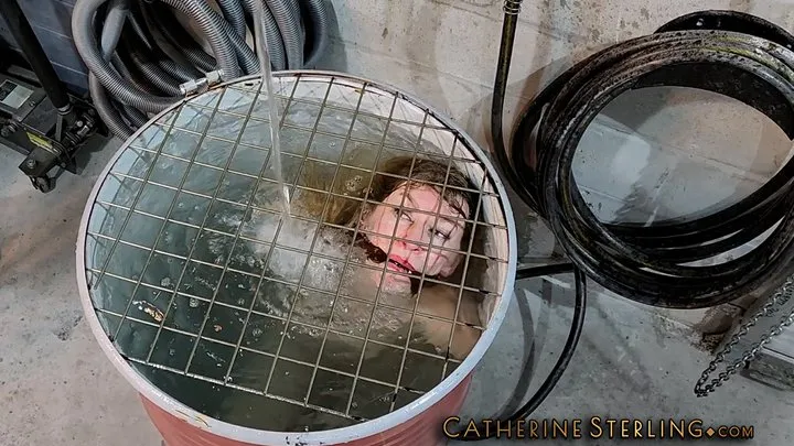 Catherine Sterling - Naked but for Pantyhose, Wench with Tiny Tits is Cleave Gagged & Locked in Barrel for a Water Bondage Bath! WMV File Version