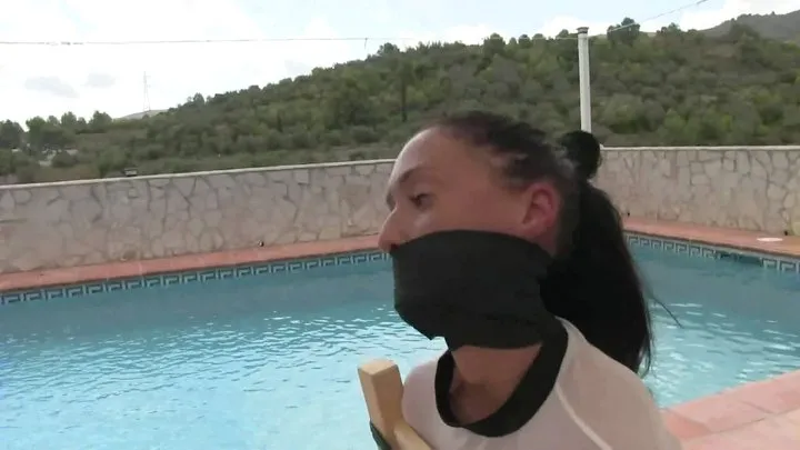 Supertight Bondage Challenges - Mina Moreno - Super sexy spanish Girl Chair Tied by the Pool - Full Clip wmv HD