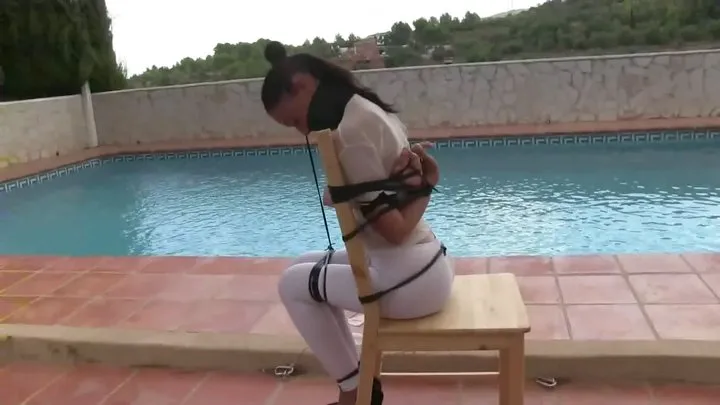 Supertight Bondage Challenges - Mina Moreno - Super sexy spanish Girl Chair Tied by the Pool - Full Clip mp4 HD