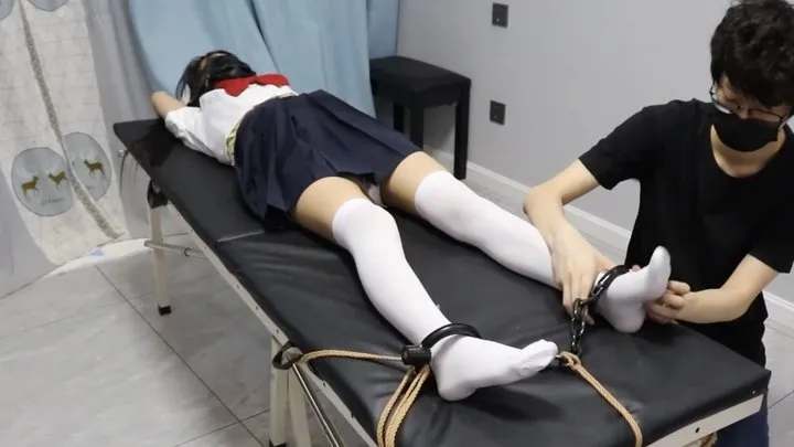 Far East Bondage - Japanese School Girl in Shackles Handcuffs Tied To Table And Tickled