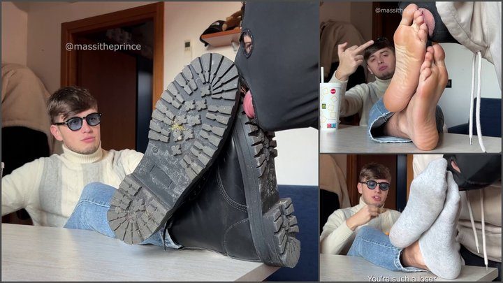 Massitheprince - Slave feasting on my dirty boots, smelly socks and sweaty feet